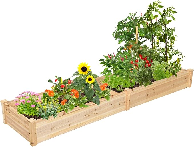 S AFSTAR Wooden Raised Garden Bed, Divisible Planter Box Kit, Outdoor Elevated Flower Planting Raised Bed, Above Ground Planters or Vegetables Grass Lawn Yard Backyard Patio (97" L x 25" W x 10" H)