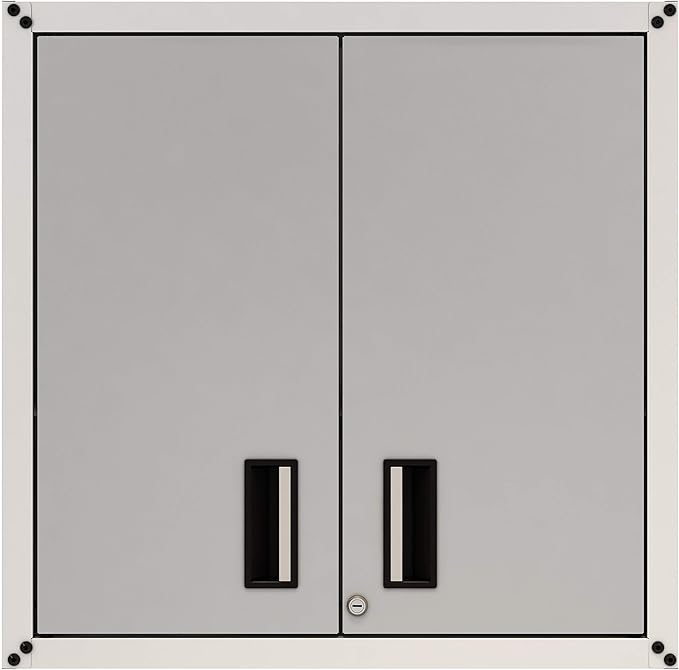 Floating Garage Storage Cabinet - Heavy-Duty Wall Mount Steel Cabinet, Lockable 2-Door Design, Removable Shelf, 44 lbs Capacity, Ready-to-Assemble Metal Garage Organizer (White and Grey)