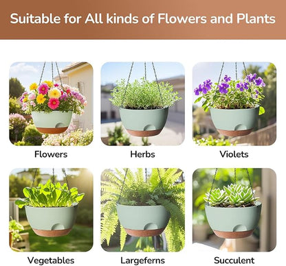 Hanging Planter for Indoor Plants, 10 Inch Self-Watering Hanging Planters with Drainage Holes and Chain, Set of 2 Outdoor Hanging Pots for Garden Home