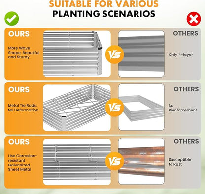 NEWBULIG Galvanized Raised Garden Bed Outdoor, 8x4x2ft 2 Pack Metal Planter Box for Gardening, Rust-Resistant Rectangular Raised Flower Bed for Vegetables Flowers Herbs, Open Bottom, Easy Assembly