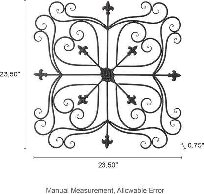 Glitzhome Vintage Wall Decor, Black Artistic Beauty Metal Garden Ornament Powder-Coated Matte Black Finish Charming Fleur-de-lis Outdoor Indoor Decoration