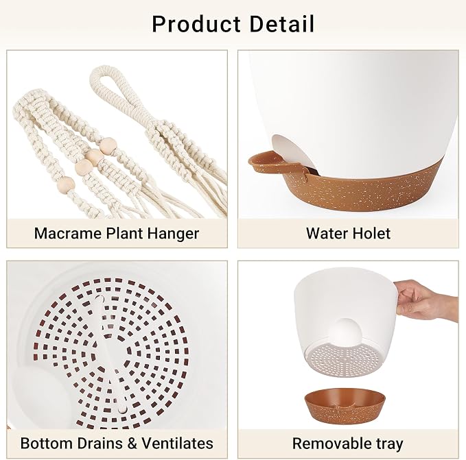 Mkono 3 Pack Hanging Planters for Indoor Plants, Macrame Hangers, 3 Sizes | Self-Watering Plant Pots, 35"/29"/23" Hanging Baskets, Boho Aesthetic, Sturdy Hooks, Outdoor Garden Use, Home Decor Accent