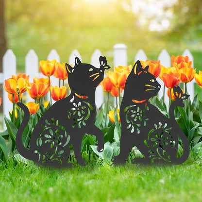 Cat Metal Decorative Garden Stakes, Rust Proof Cat Metal Black Silhouette Decor Garden Stakes for Yard Patio Lawn Decorations, Cats Outdoor Decor Gifts for Women/Men
