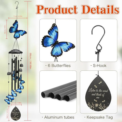 Butterfly Wind Chimes Outdoor Metal Windchimes Garden Patio Decor | Butterfly Gifts for Women Ideal Memorial/Housewarming/Birthday/Festival Gifts Front Yard Decor