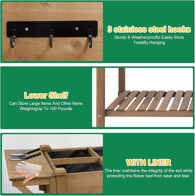 Gowoodhut Raised Garden Bed with Wheels, Wood Elevated Garden Box with W-Connection Tabs，for Vegetable, Flower, Herb, Large Storage Shelf, Easy to Assemble, 55.5x24x32in