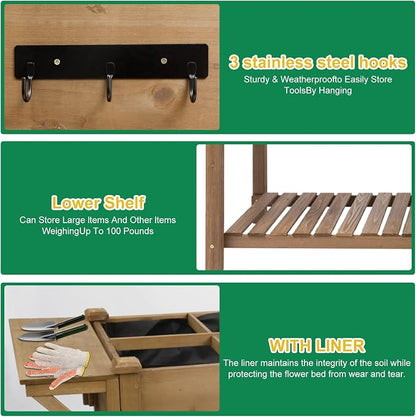 Gowoodhut Raised Garden Bed with Wheels, Wood Elevated Garden Box with W-Connection Tabs，for Vegetable, Flower, Herb, Large Storage Shelf, Easy to Assemble, 55.5x24x32in