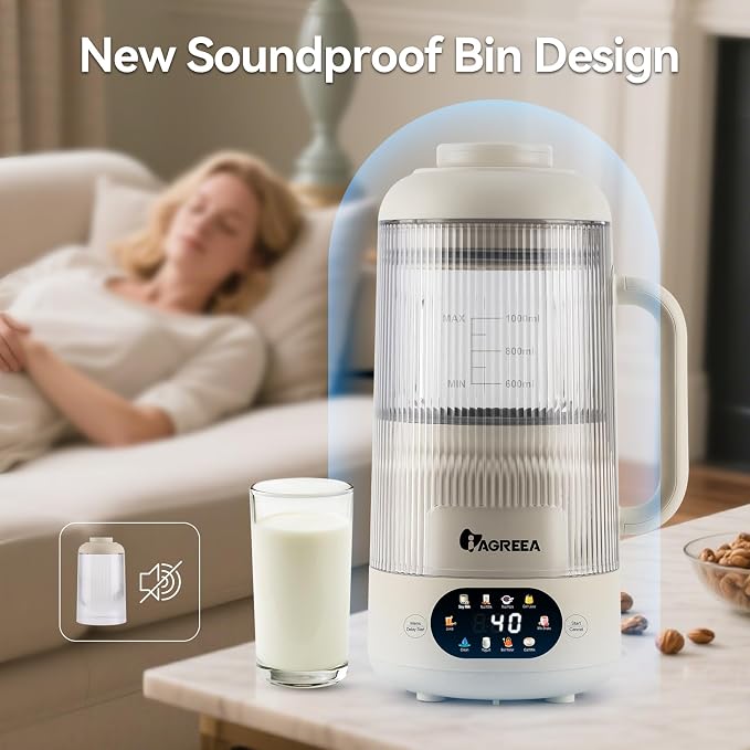 IAGREEA Nut Milk Maker Machine, Beige, 10 in 1 Noise Reducing Soy Milk Maker with 8 Blades, 35oz, Homemade Oat, Juice, Yogurt, Milk Shake, 12H Delay, 6H Keep Warm, BPA-Free, Self-Cleaning