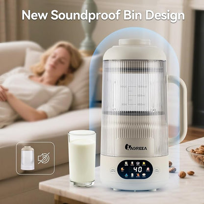 IAGREEA Nut Milk Maker Machine, Beige, 10 in 1 Noise Reducing Soy Milk Maker with 8 Blades, 35oz, Homemade Oat, Juice, Yogurt, Milk Shake, 12H Delay, 6H Keep Warm, BPA-Free, Self-Cleaning