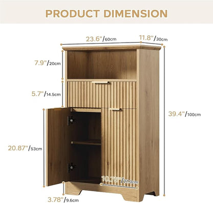 Fluted Buffet Cabinet with Storage, Modern Coffee Bar Cabinet with Drawer & Adjustable Shelf, Wood Sideboard Cabinet for Kitchen, Bathroom, Entryway and Living Room Natural