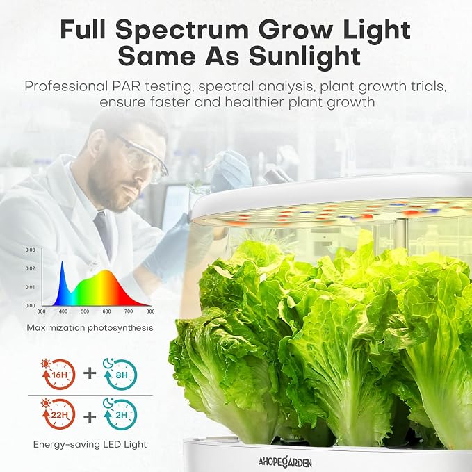Ahopegarden Indoor Garden Hydroponics Growing System: 12 Pods Plant Germination Kit Herb Garden Kit Growth Lamp Countertop with LED Grow Light Hydrophonic Planter Grower Harvest Vegetable Lettuce