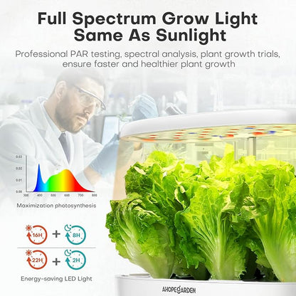 Ahopegarden Indoor Garden Hydroponics Growing System: 12 Pods Plant Germination Kit Herb Garden Kit Growth Lamp Countertop with LED Grow Light Hydrophonic Planter Grower Harvest Vegetable Lettuce