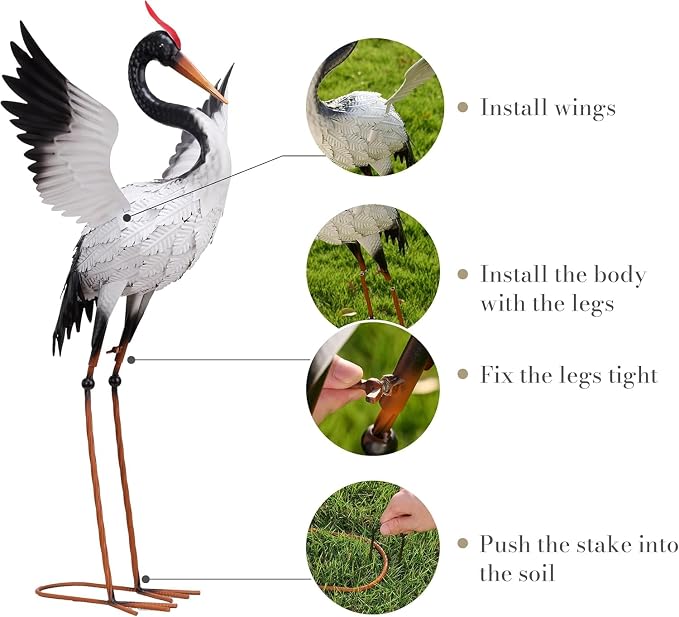 TERESA'S COLLECTIONS Garden Decor, Set of 2 White Herons Garden Decor, 25-26", Waterproof Metal Garden Statue, Herons Gifts, Garden Gifts for Women Mom, Indoor/Outdoor
