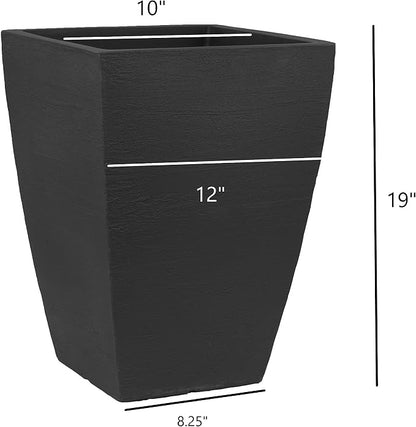 Tusco Products MSQT19BK Modern Square Garden Planter, 19-Inches Tall, Black