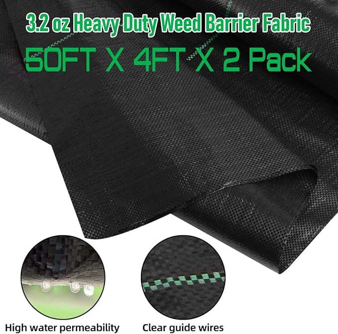 LAVEVE 4FT x 100FT Weed Barrier Landscape Fabric, 3.2oz Premium Heavy Duty Garden Cloth, Ground Cover for Gardening, Farming (4x50FT x 2Pack)