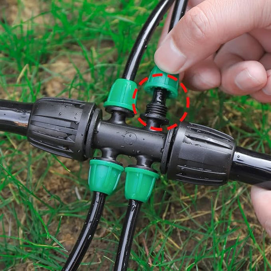 12 Pcs Lock Barbed Tee 1/2 inch Tubing to 1/4 Inch Tubing Irrigation Fittings for (1/2'' ID x 0.60''-0.63'' OD) ANTI-LEAK Locked Barbed Connectors(12Pcs Lock Barbed Tee Six Way)