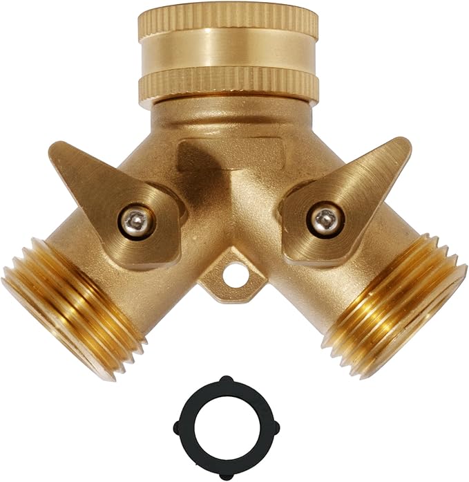 ‌VANCOCO 2 Way Garden Hose Splitter, 3/4" Heavy Duty Solid Brass Hose Y Splitter With 2 Shut-off for Outdoor Faucet & Garden Hose