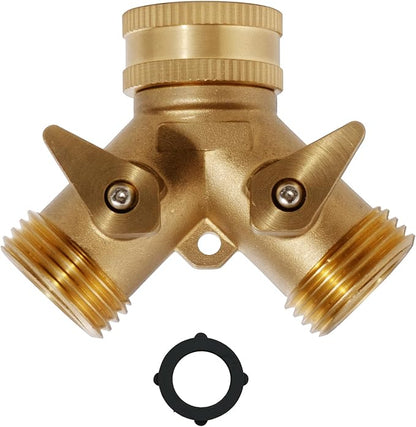 ‌VANCOCO 2 Way Garden Hose Splitter, 3/4" Heavy Duty Solid Brass Hose Y Splitter With 2 Shut-off for Outdoor Faucet & Garden Hose