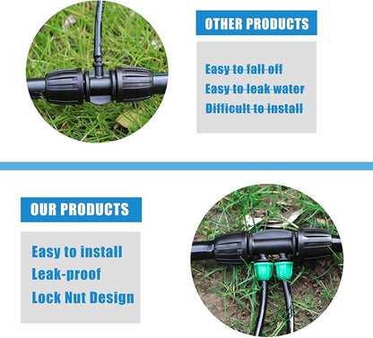 12 Pcs Lock Barbed Tee 1/2 inch Tubing to 1/4 Inch Tubing Irrigation Fittings for (1/2'' ID x 0.60''-0.63'' OD) ANTI-LEAK Drip Irrigation Connectors(12Pcs Lock Barbed Tee four Way)