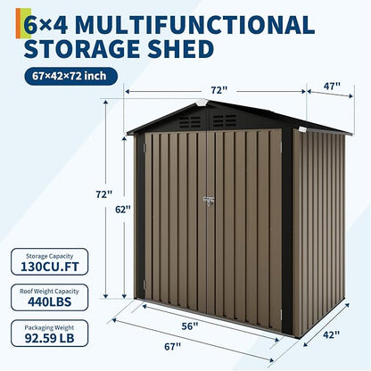 Garvee 6X4 FTOutdoor Storage Shed,130 Cu Ft Outdoor Tool Shed with Sloped Roof - Weather Resistant, Multi-Use Garden Shed for Bikes, Ladders & Seasonal Items