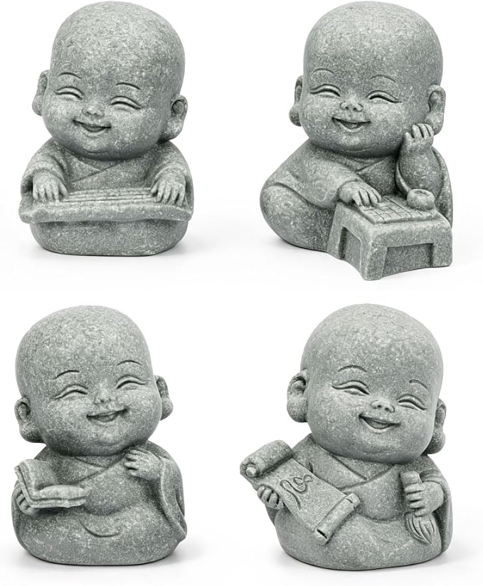 Buddha Statue for Home Decor - 2 Inch Sandstone Figurines for Spiritual Decor, Feng Shui, Zen Garden, Car Dashboard, Office Desk, Home & Garden Decor with Blessing Amulet