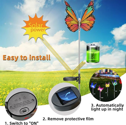 Upgraded Outdoor Solar Garden Lights - 3 Pack Solar Butterfly Decoration Lights - 7 Color Changing LED Waterproof Solar Stake Lights for Garden, Patio, Yard, Lawn, Walkway Decoration