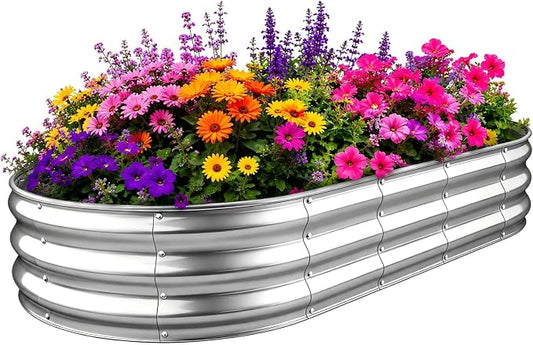 Raised Garden Bed Kit, Galvanized Planter Garden Boxes Outdoor, Oval Large Metal Raised Garden Beds for Vegetables, Fruits, Flowers,Planter Box Easy Assembly Garden Bed Kit (Silver, 6x3x1FT 1pcs )
