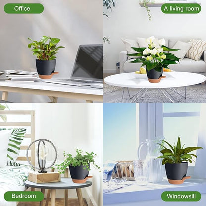 Vanslogreen Plant Pots Pack of 5, 7/6.5/6/5.5/5 Inch Self Watering Planters with Drainage Hole Planter for Indoor Plants, Planting Pots for African Violet, Ochid and House Plants (Black)