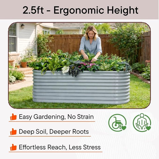 2-Pack 30" Extra Tall Galvanized Raised Garden Bed, 8x2x2.5 ft Metal Planters for Outdoor Plants, Heavy Duty Flower Bed for Vegetable, Garden Bed Outdoor Large Planter Box - Moss Green