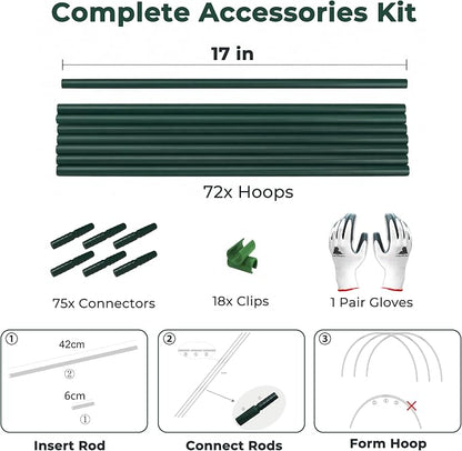 Gardzen Garden Hoops for Raised Beds Greenhouse Hoops, DIY Kit for Row Cover Garden Netting, All Season Plant Protection, 72 Pcs