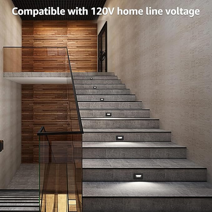 LEONLITE 6-Pack 5CCT 120V LED Step Lights, Horizontal, Black | 150LM, 5%-100% Dimmable, CRI90, ETL, Indoor Outdoor Stair Lights, Wet Location, 2700K/3000K/3500K/4000K/5000K, Aluminum