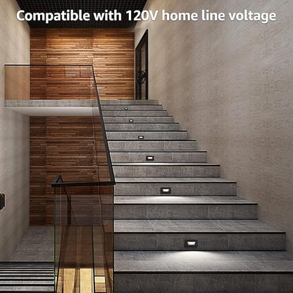 LEONLITE 6-Pack 5CCT 120V LED Step Lights, Horizontal, Black | 150LM, 5%-100% Dimmable, CRI90, ETL, Indoor Outdoor Stair Lights, Wet Location, 2700K/3000K/3500K/4000K/5000K, Aluminum