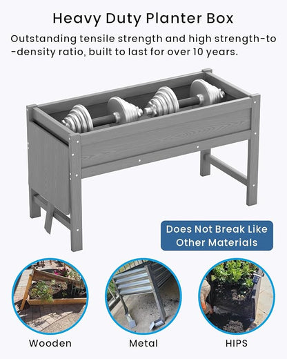 HDPE Raised Garden Bed with Legs, 49x21x27in All-Weather Heavy Duty Planter Box, Outdoor Elevated Garden Bed for Seeds, Herb, Flower, Vegetable (Grey)