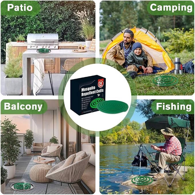 24 Extra Strength Mosquito Repellent Coils with 1 Metal Holder & 6 Stands, Citronella Incense Mosquito Coils Outdoor Patio Yard Camping Use, Long Lasting 6-8 Hrs Plant-Based Mosquito Coil Incense