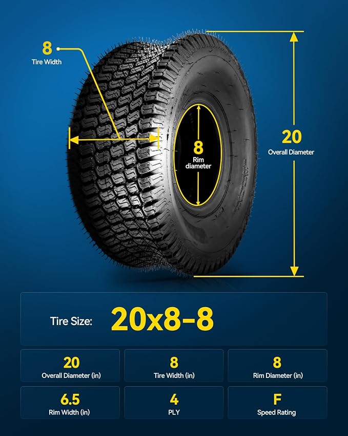 PHILTOP 20x8-8 ATV UTV Tires, 4-Ply Super Mud 20x8-8 ATV All-Terrain Tires for Riding Mowers, Golf Carts, Off-Road,1 Pcs,Tubeless (Z-160)