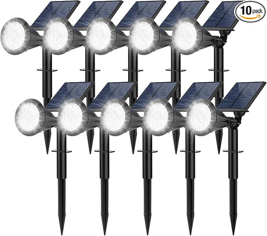 Solar Spot Lights Outdoor, 10 Pack Outdoor Solar Lights for Yard, 4 Lighting Mode Solar Landscape Spotlights with Auto On/Off, 2-in-1 Waterproof Wall Lights for Garden, Walkway (Cool White)
