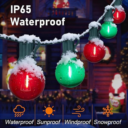 G40 LED Outdoor Christmas String Lights, 25FT Hanging Globe String Light | 25+2 Shatterproof Clear Red Green Lights, Connectable, Waterproof Patio Lights for Balcony Pergola Decor, Green Wire