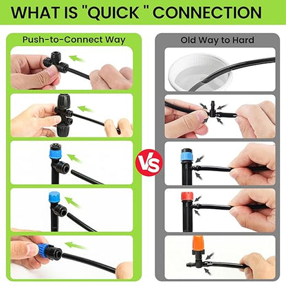 Bonviee 230FT Drip Irrigation System, 33FT 5/16" Mainline, Quick Connect | 33FT 5/16" and 197FT 1/4" Tubing. Garden watering System for Raised Beds, Greenhouses. 70% Water Savings. GRS Certified.