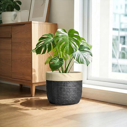 9.8 Inch Planter - Ceramic Pots for Plants with Drainage Hole and Plug, Round Flower Pots for Indoor Plants, Boho Decorative Plant Pot, Garden House Decor, House Warming Gifts New Home, Black