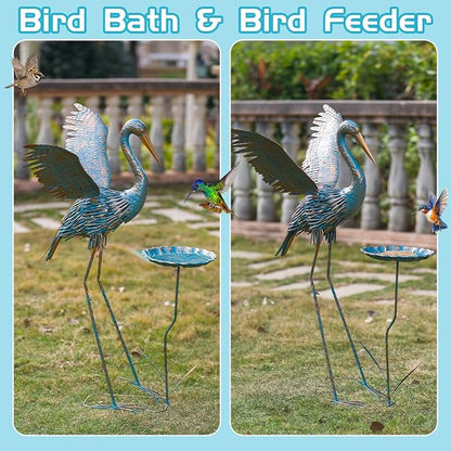 Large Heron Outdoor Statues with Leaf Tray | Waterproof Crane Garden Statue for Outside, Elegant Metal Crane Yard Art Garden Decor for Garden Yard, Porch