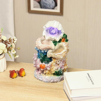 Tabletop Waterfall Fountain Indoor Themed Coral Seashell Tabletop Water Fountain Meditation (Ocean)
