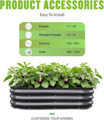 GrowHaus 4x2x1ft Galvanized Raised Garden Bed, Planter Boxes Outdoor Metal Garden Beds for Planting Vegetables Flowers Herbs Dark Gray