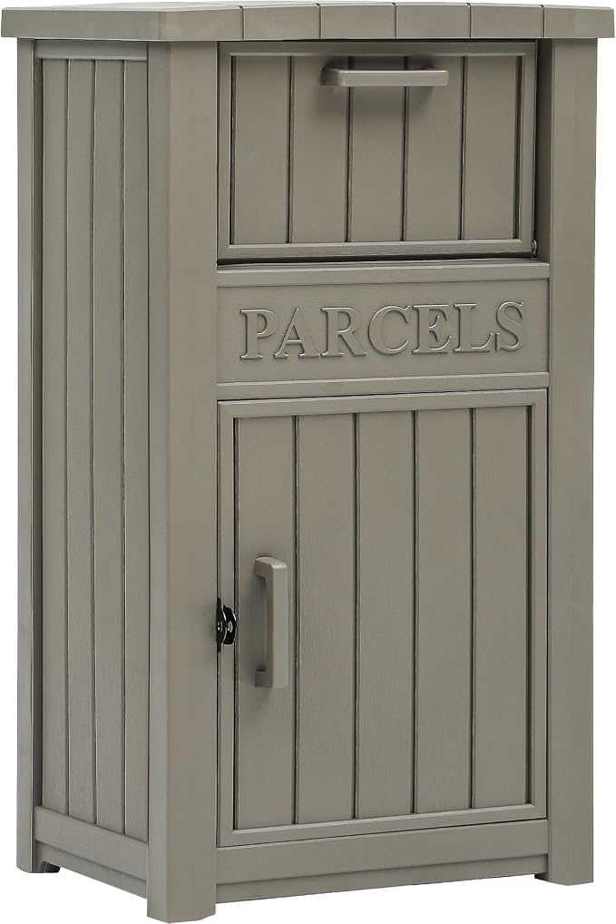 YITAHOME Anti-Theft Package Delivery Box for Outside w/Lockable Security | Outdoor Waterproof Parcel Drop Storage Boxes Resin Drop Box for Porch House Curbside, Taupe