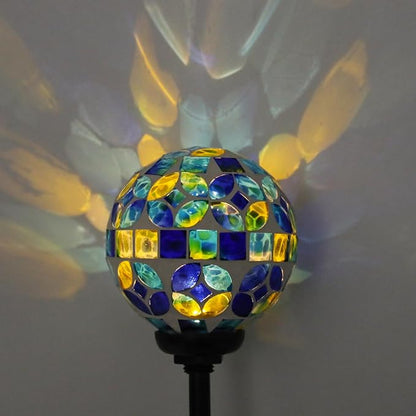 VCUTEKA Solar Lights Outdoor Decorative - Waterproof Mosaic Solar Garden Light, LED Pathway Stake for Landscape Lawn Patio Yard, Solar Globe Lights Outdoor, 1 Pack Green Blue