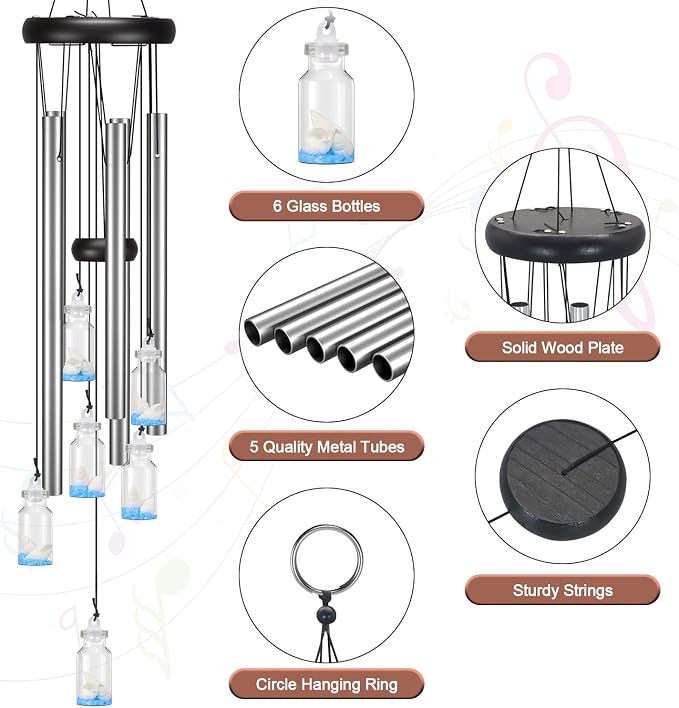 Virekm Friendship Wind Chimes, Small Outdoor Windchime for Patio Decoration, Garden Decor. Zen Garden Decor Christmas Mothers Day Mom Wind Chimes Gifts (Wishing Bottle)