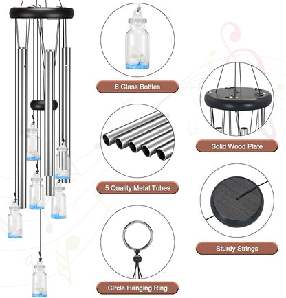 Virekm Friendship Wind Chimes, Small Outdoor Windchime for Patio Decoration, Garden Decor. Zen Garden Decor Christmas Mothers Day Mom Wind Chimes Gifts (Wishing Bottle)