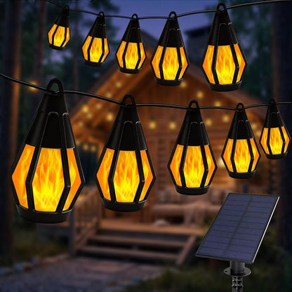 Vivideal Solar String Lights Outdoor Waterproof with 10 Flickering Flame Light Bulbs, 31ft Solar Outdoor String Lights for Outside Tree Patio Garden Porch Party Decorations, Warm White