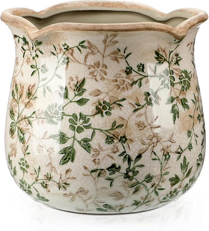 Newtay 6 Inch Ceramic Plants Pots Vintage Ceramic Flower Planters Crackle Glaze Finish Flower Pots Decorative Floral Vintage Planters for Living Room Garden Home Decor Gifts(Plain)