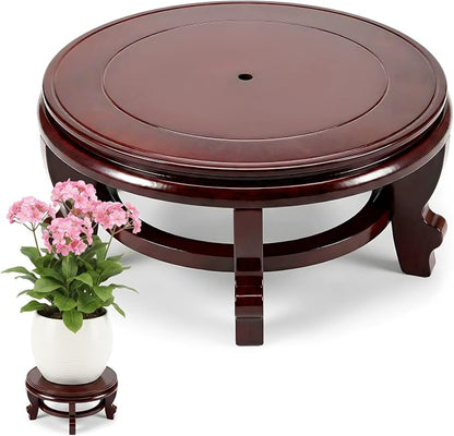 10 Inch Wooden Plant Stand Indoor Chinese Vase Fishbowl Display Stands Round Asian Style Wood Tall Planter Display for Home Indoor Plants Outdoor Decoration