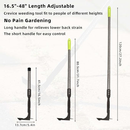 Crack Weeder, Long Handle Crevice Weeding Tool, 48" Efficient Weeder Tool Stainless Steel Weed Grabber Remover, Manual Weed Puller for Sidewalk, Paver, Narrow and Wall Gaps Remove Moss Weeds