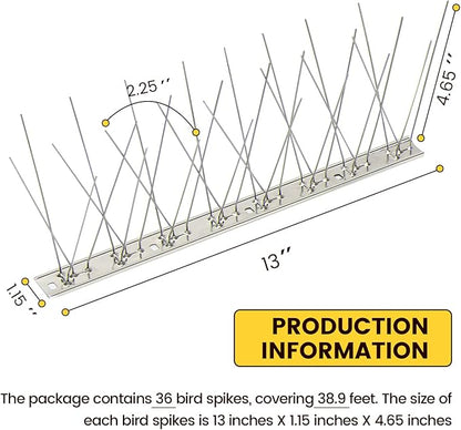 KKY 36 Pack Bird Spikes 13 inch Anti-Bird Nails Repellent Metal Deterant Spinners for Pigeon 38.9 Ft